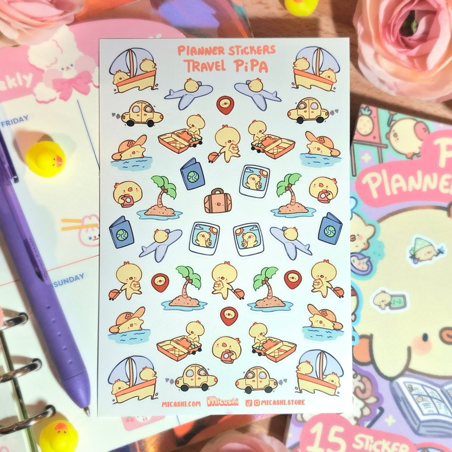 Travel Pipa 🚢 Planner Sticker Sheet - cute kawaii duck, chick, bird stickers