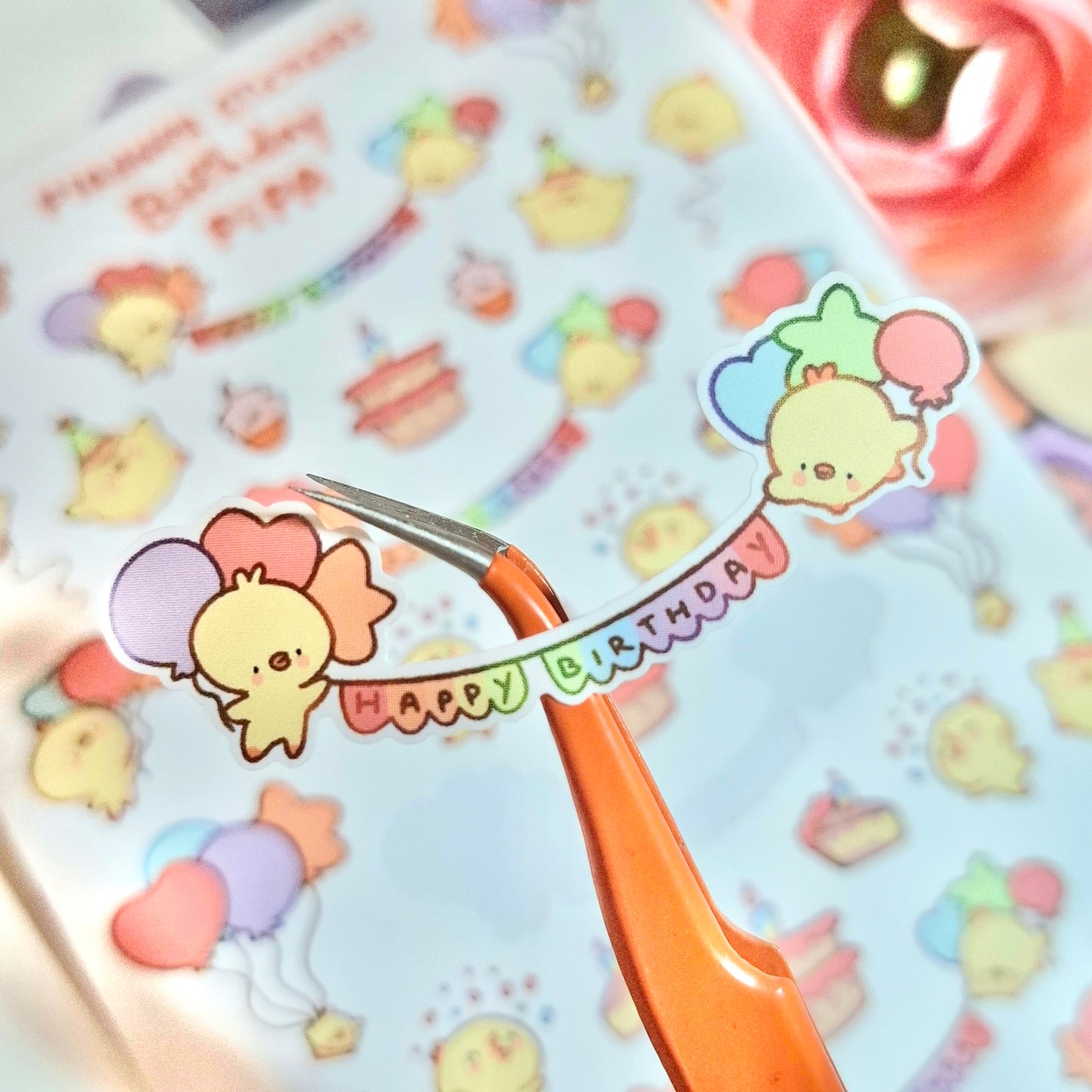 Birthday Pipa 🎂 Planner Sticker Sheet - cute kawaii duck, chick, bird stickers