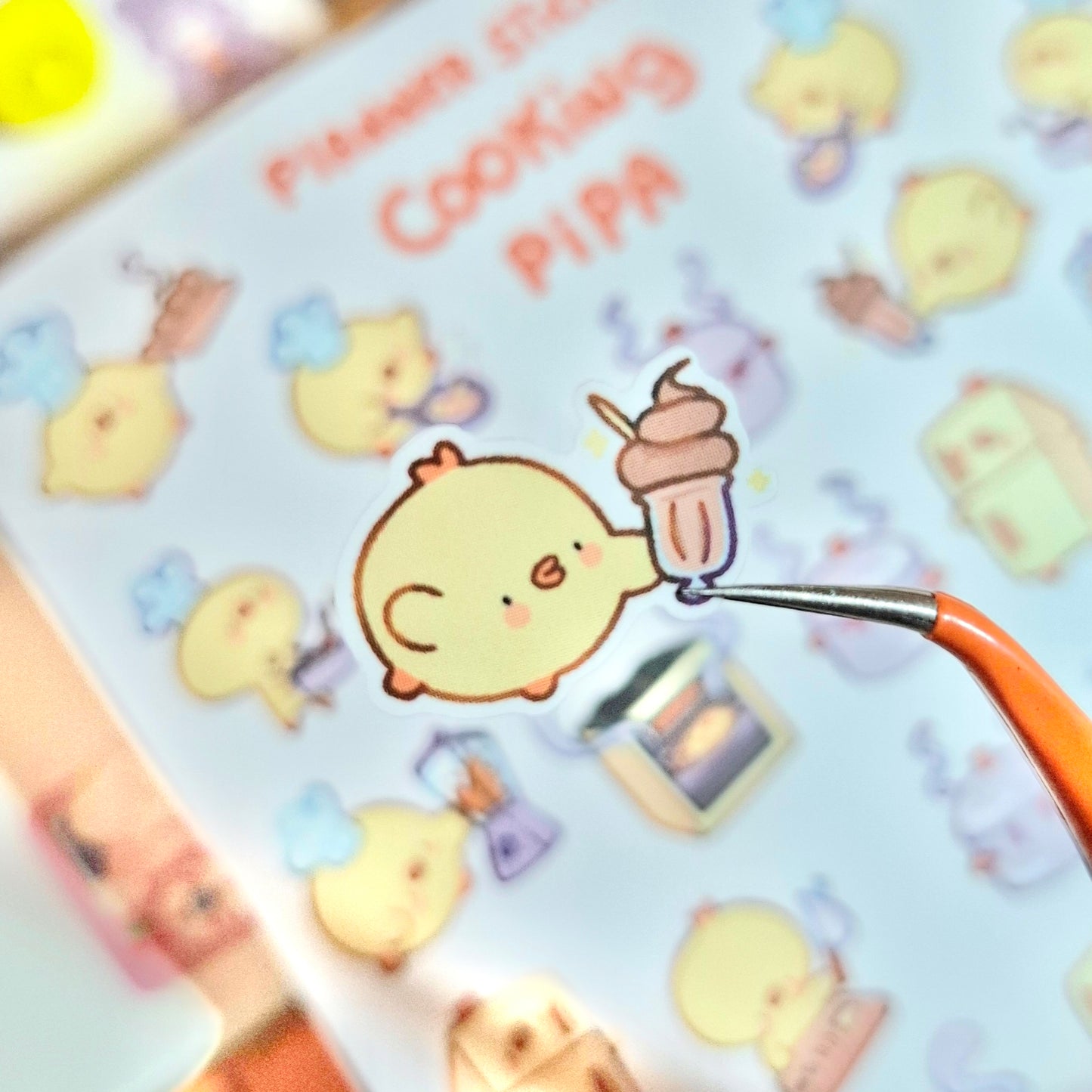 Cooking Pipa 🍳 Planner Sticker Sheet - cute kawaii duck, chick, bird stickers