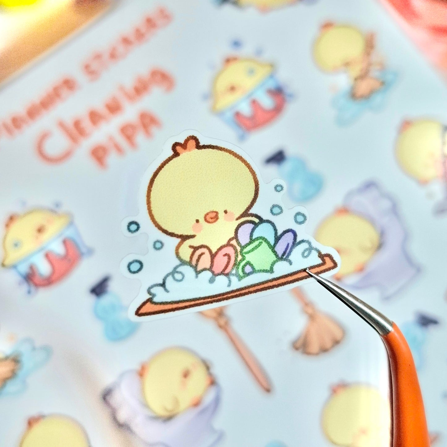 Cleaning Pipa ✨ Planner Sticker Sheet - cute kawaii duck, chick, bird stickers