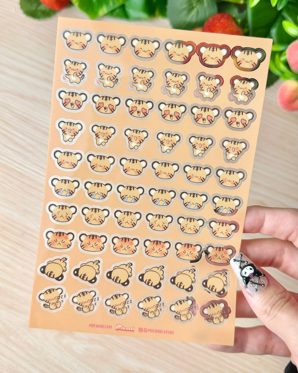 Tiger Mishi Emoji Clear vinyl Sticker sheet! - cute kawaii stickers