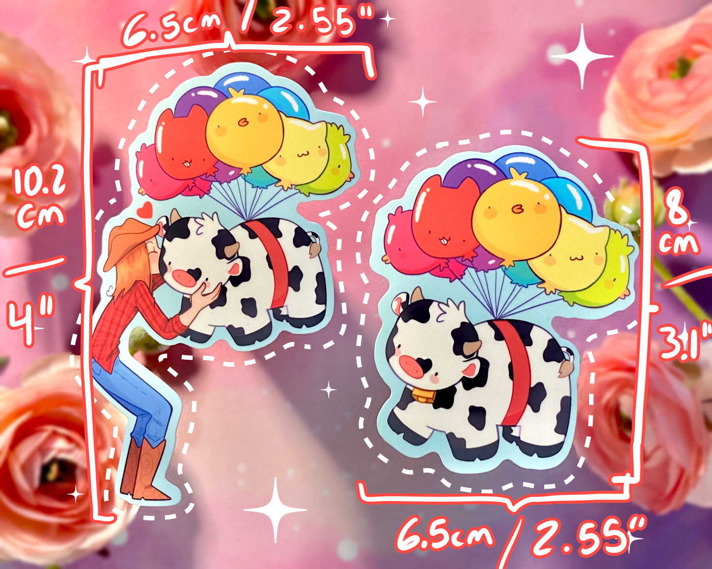 Cowboy with floating cow Sticker