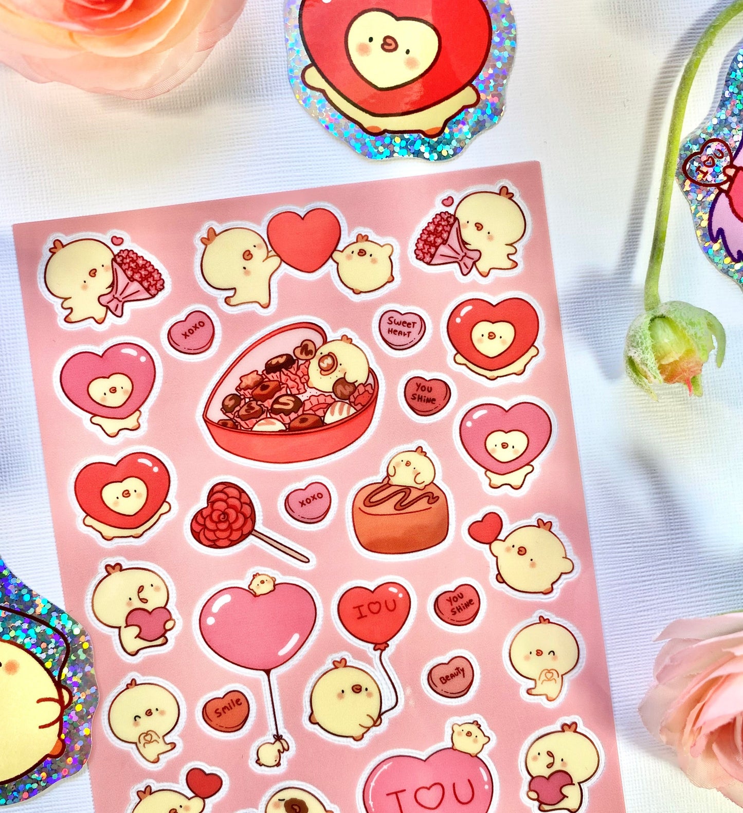 Pipa Love! 💗 - Valentine's day Cute sticker sheets! - chick duck bird stickers