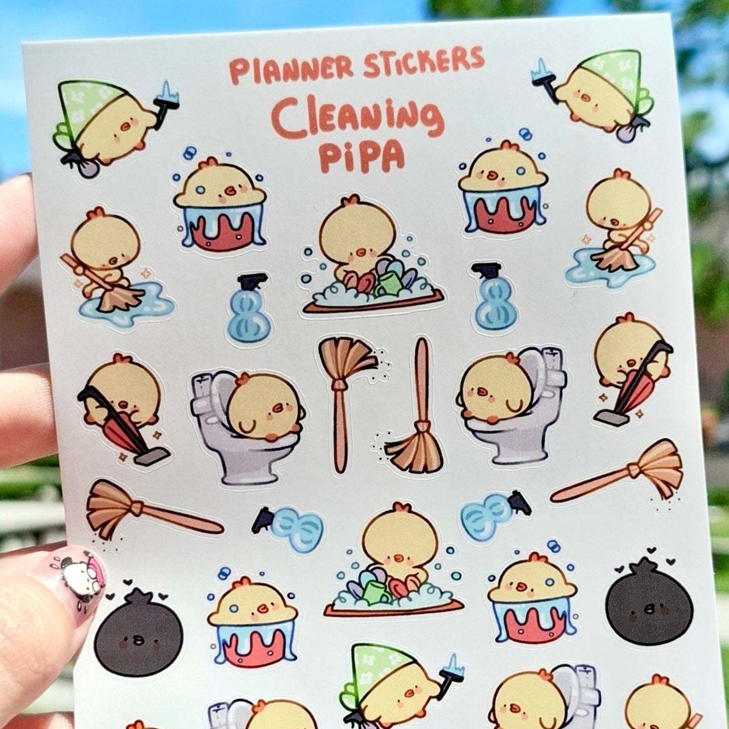 Cleaning Pipa ✨ Planner Sticker Sheet - cute kawaii duck, chick, bird stickers