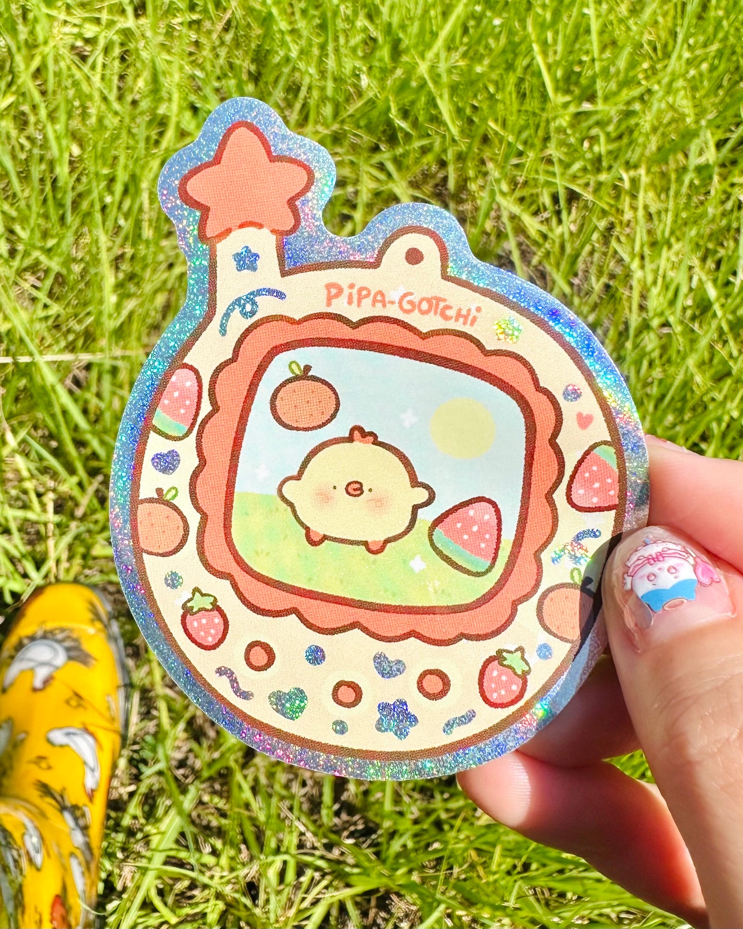 Tamagotchi Pipa with clumsy foil details - Glossy Vinyl Sticker