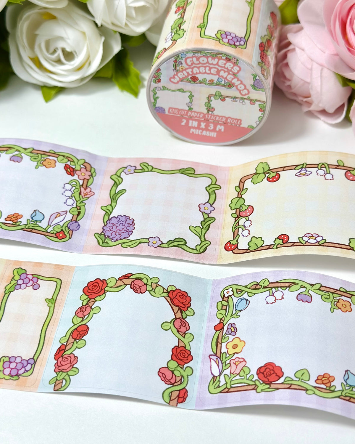 Flowers Memo Writable Tape Sticker Roll