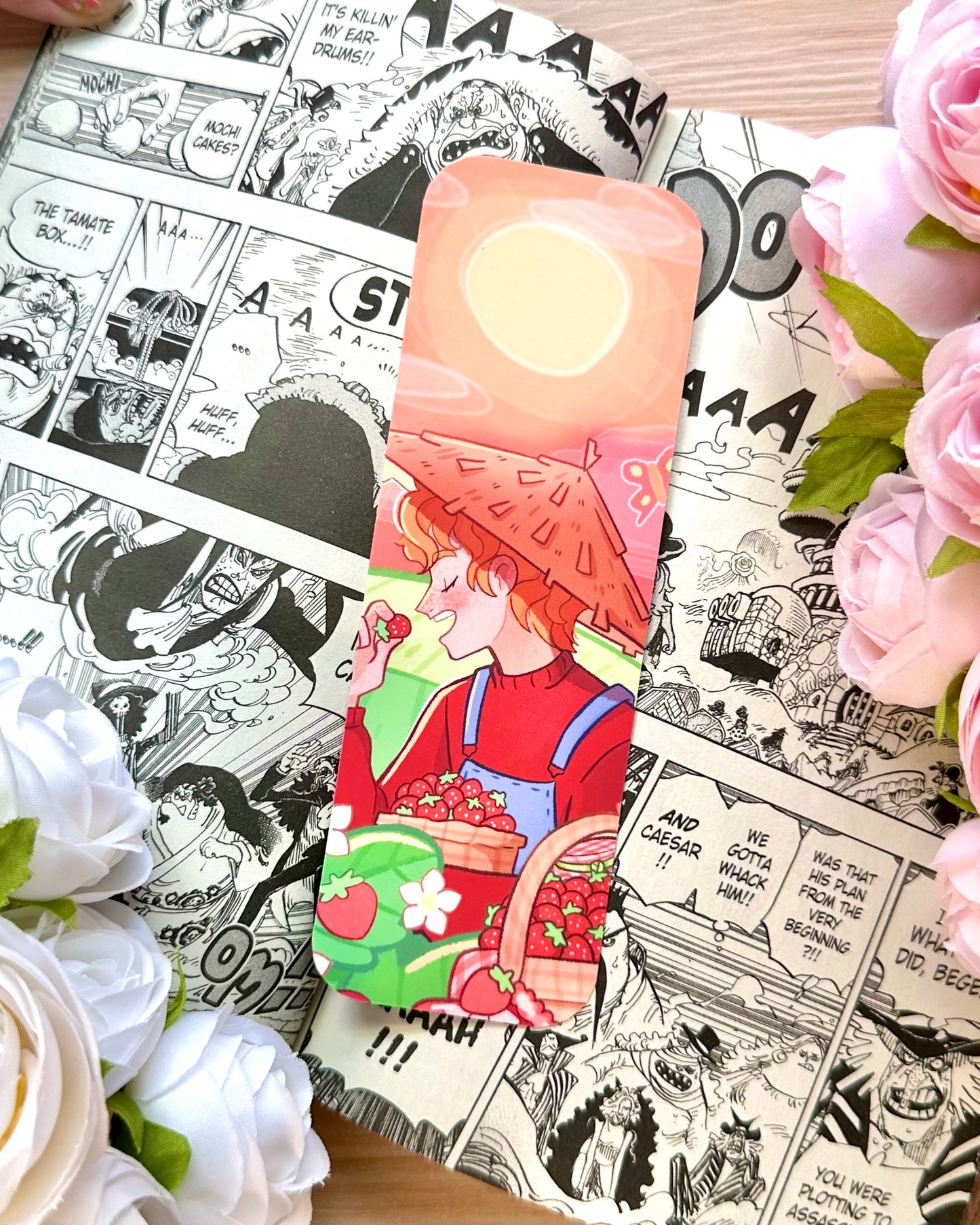 Strawberry Fruit Bookmark - Double Sided - Matte Laminated - Remaster