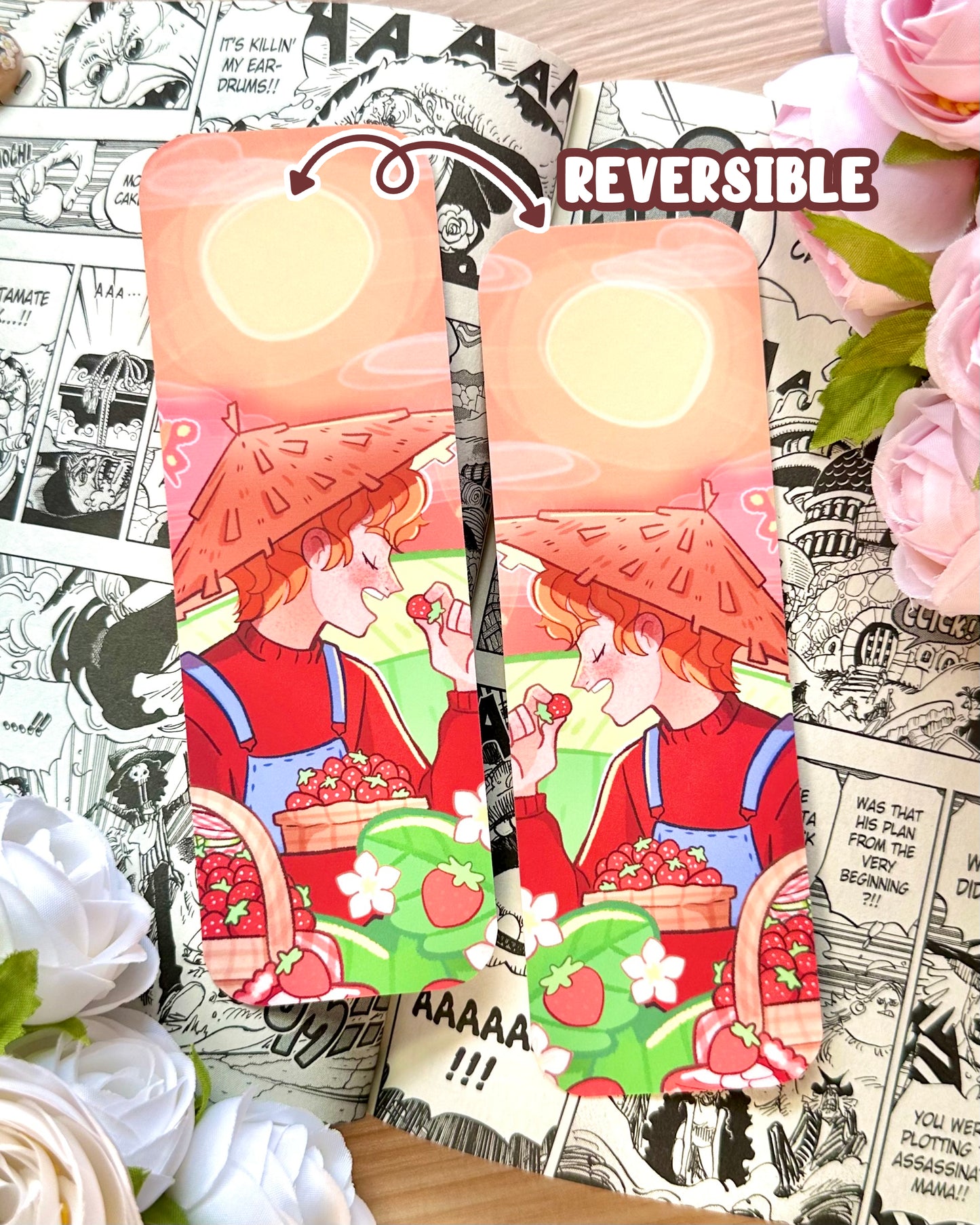 Strawberry Fruit Bookmark - Double Sided - Matte Laminated - Remaster