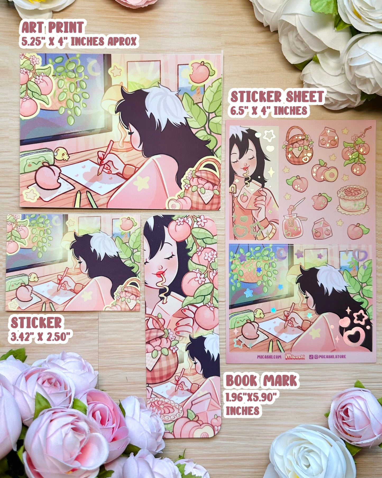 Peach Fruit Mini Art Print - 5.25" x 4" inches - Remaster