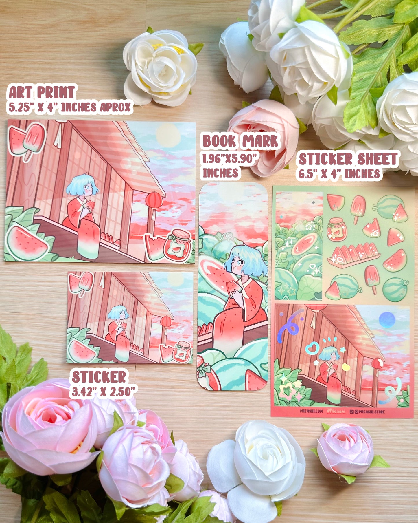 Watermelon Fruit Mini Art Print - 5.25" x 4" inches - Remaster