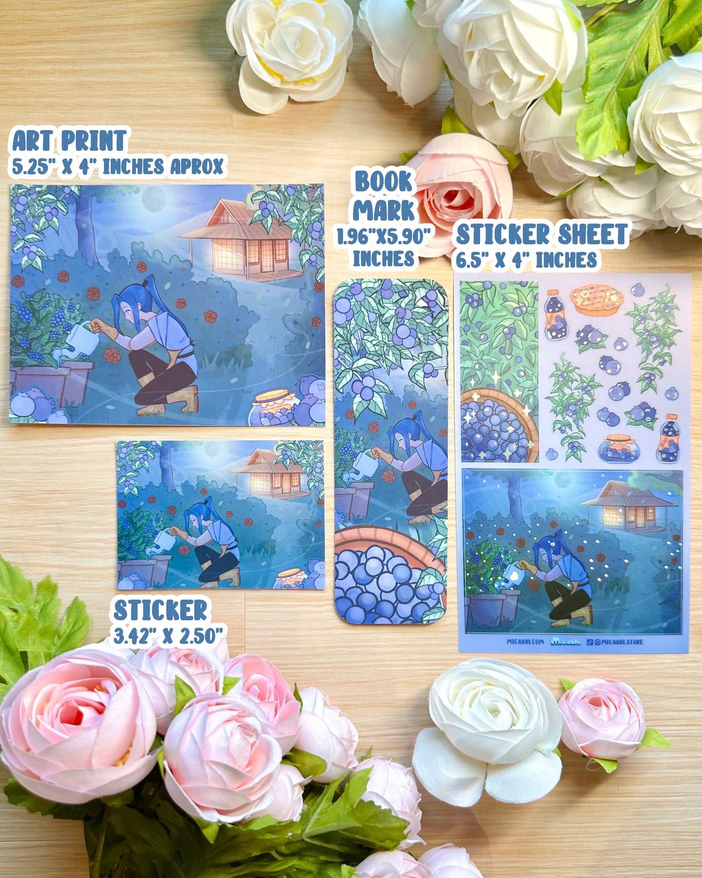 Blueberry Fruit Mini Art Print - 5.25" x 4" inches - Remaster