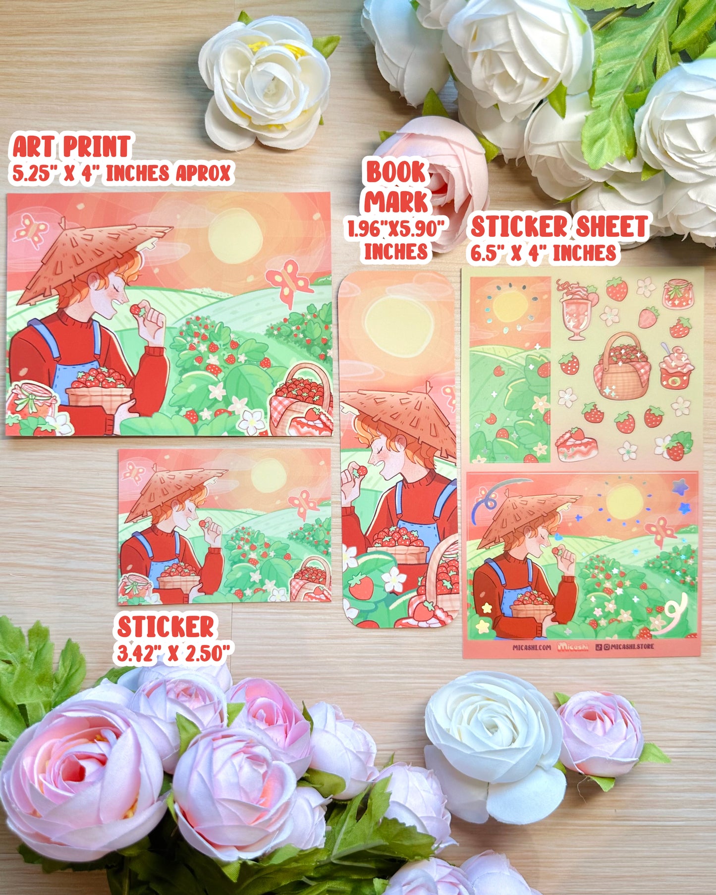 Strawberry Fruit Bookmark - Double Sided - Matte Laminated - Remaster