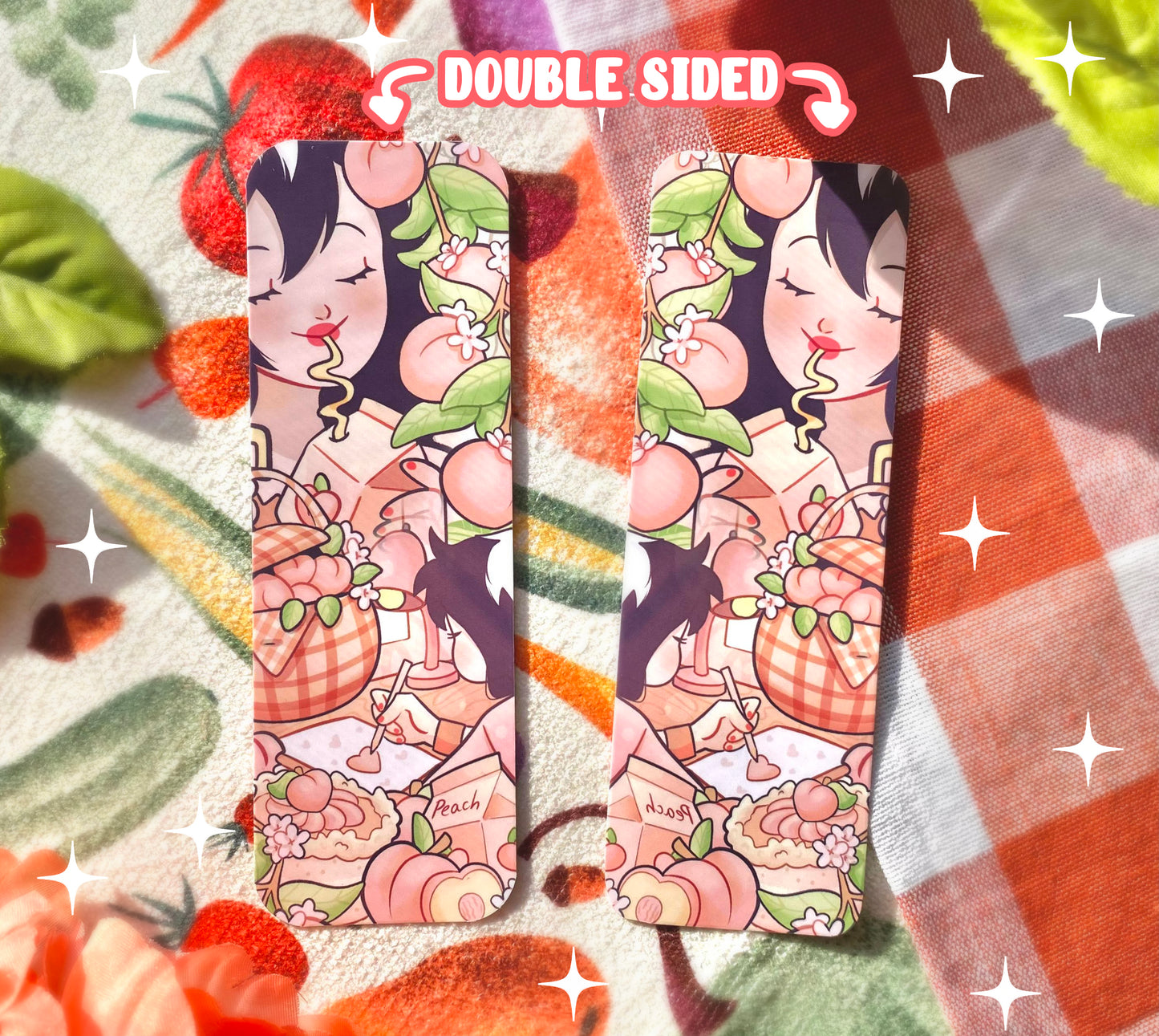 Peach Fruit Bookmark - Double Sided - Laminated