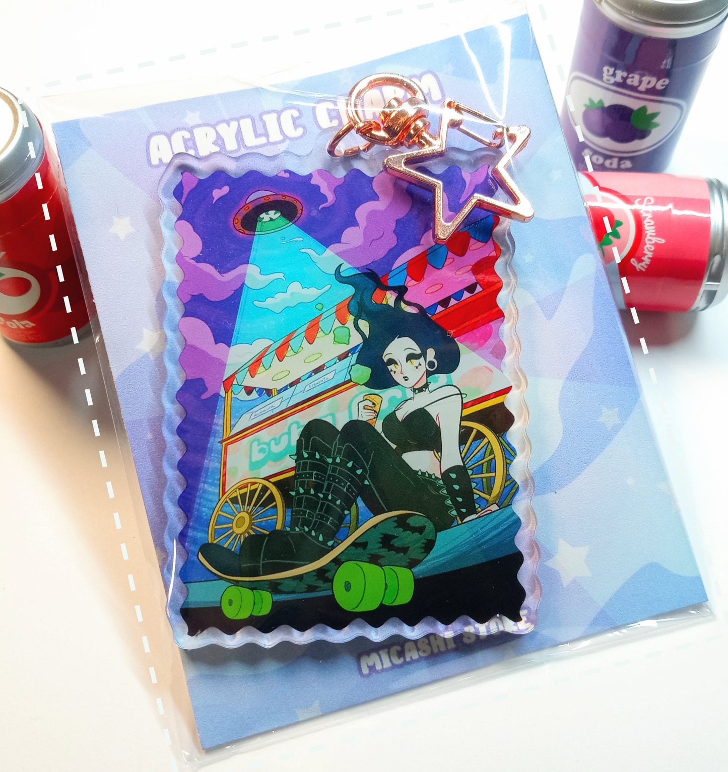 Skater Gothic Girl Acrylic Charm 3" Double sided