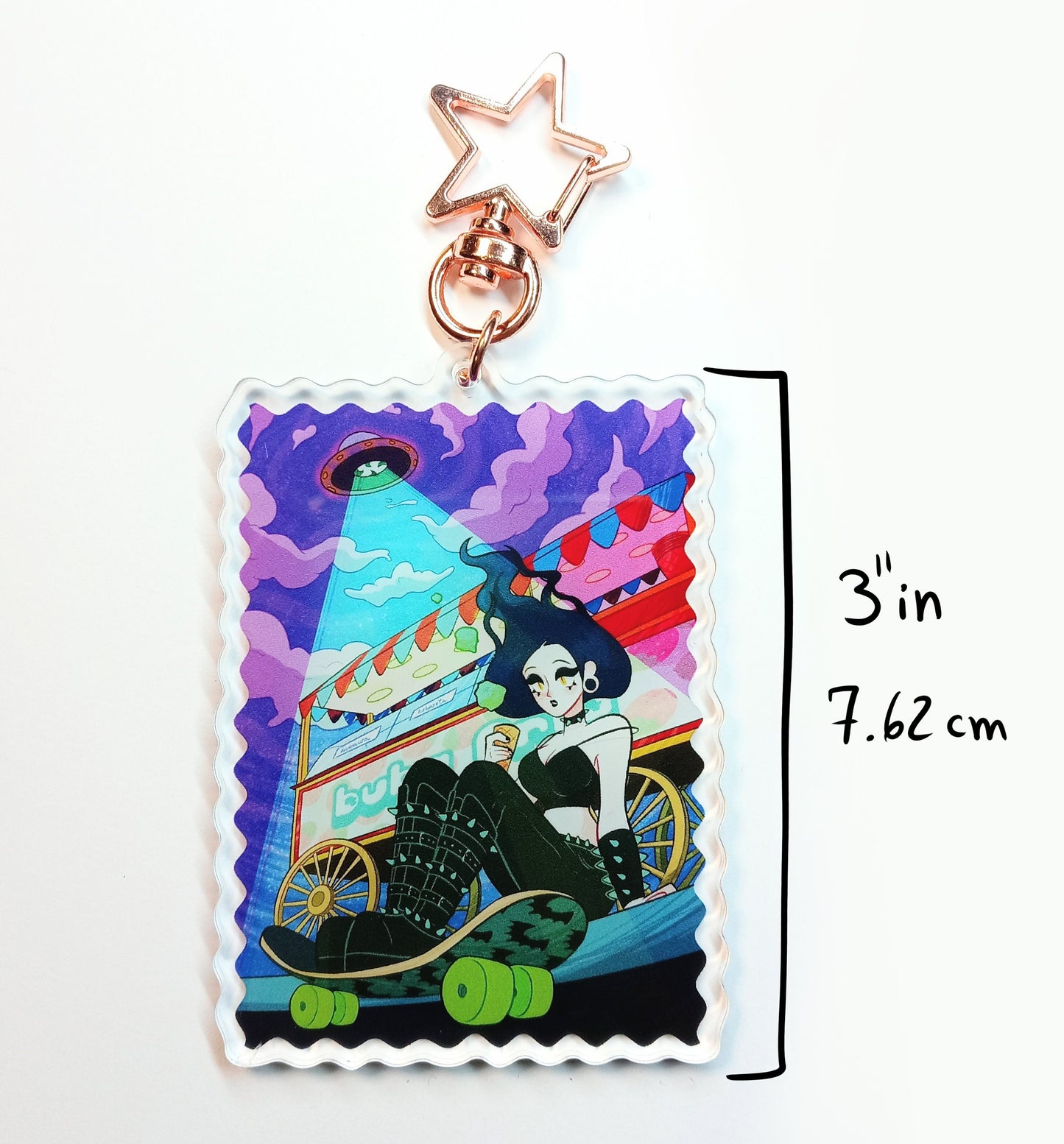 Skater Gothic Girl Acrylic Charm 3" Double sided