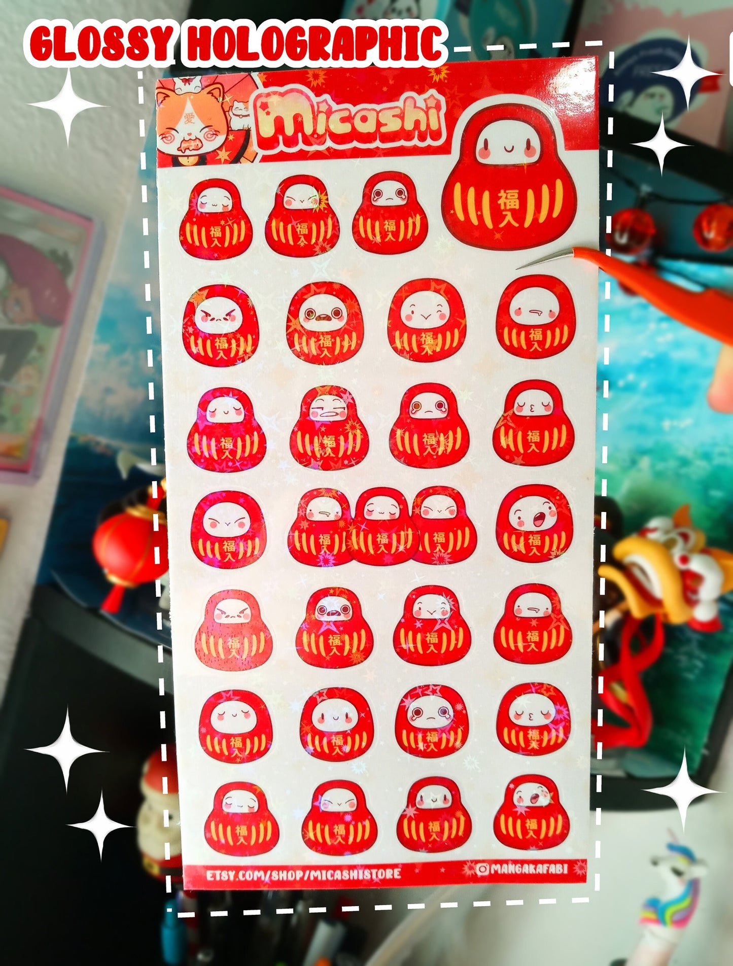 Cute Japanese Daruma sticker sheet