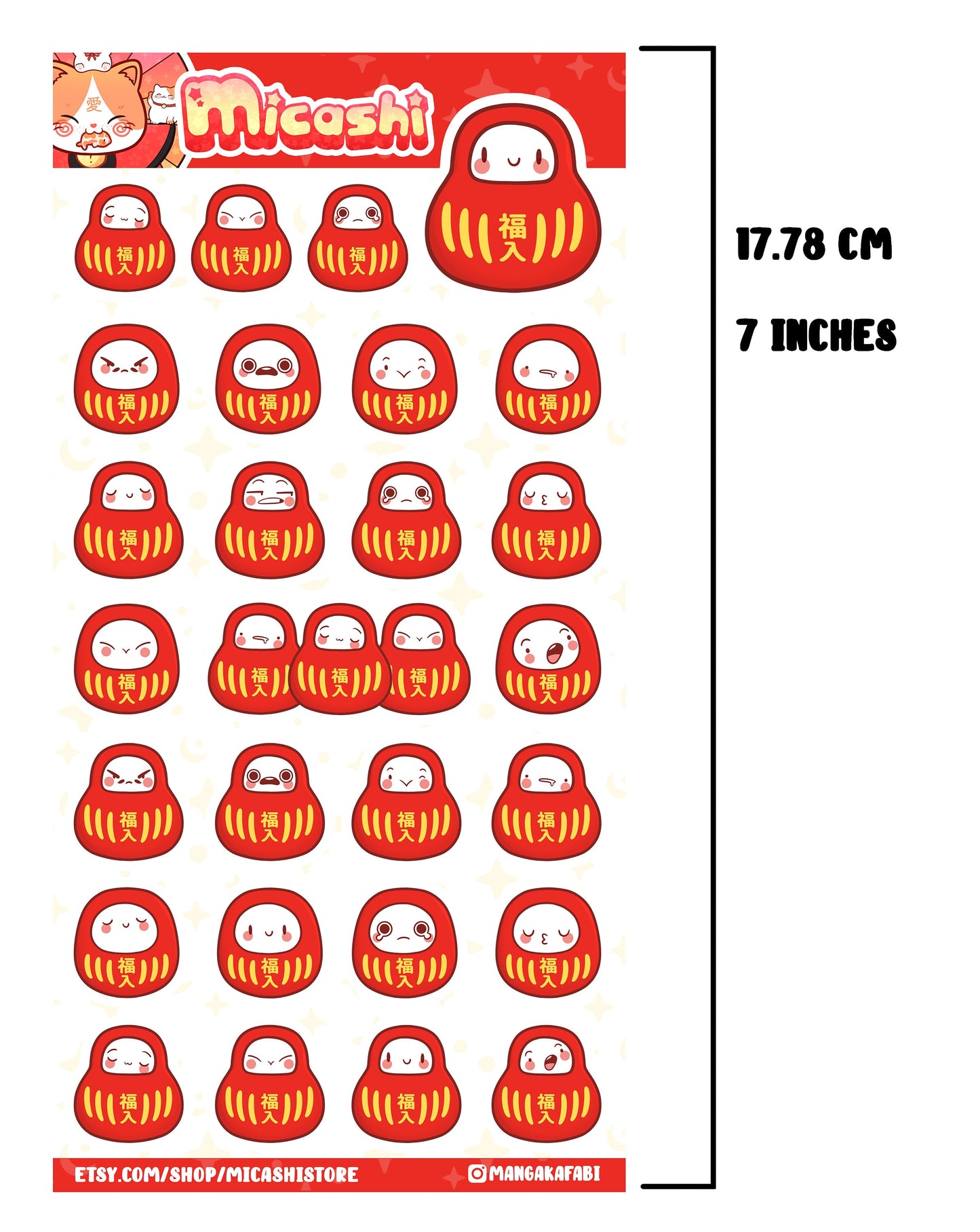 Cute Japanese Daruma sticker sheet