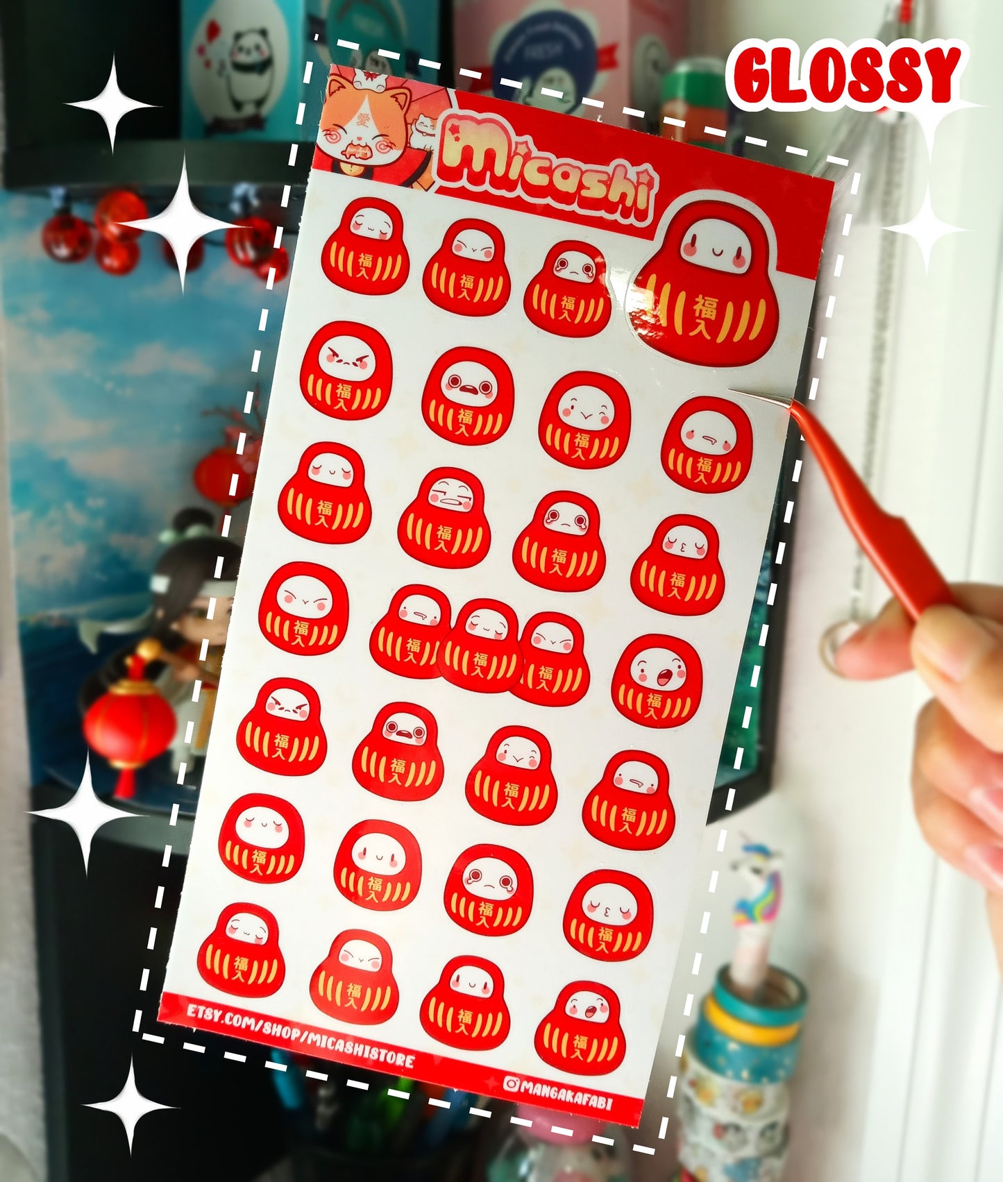 Cute Japanese Daruma sticker sheet