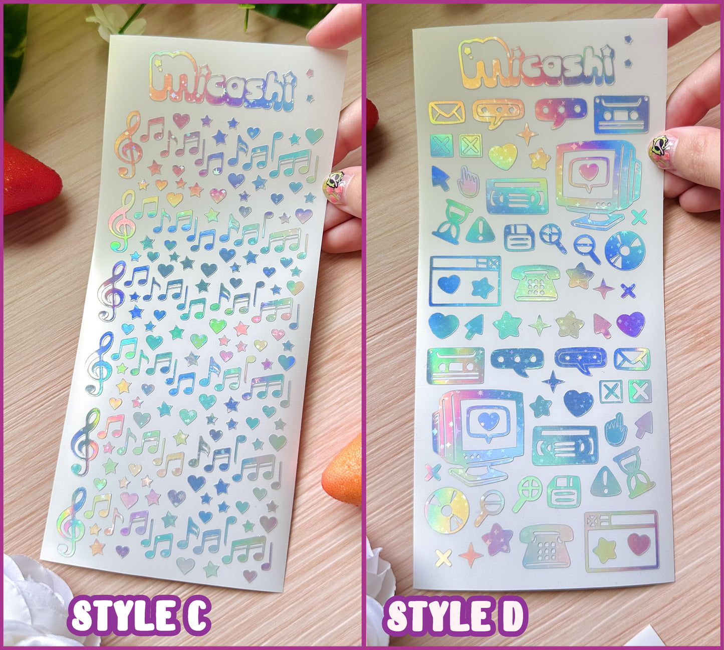 Deco Holographic Stickers Sheet (16 Styles options)
