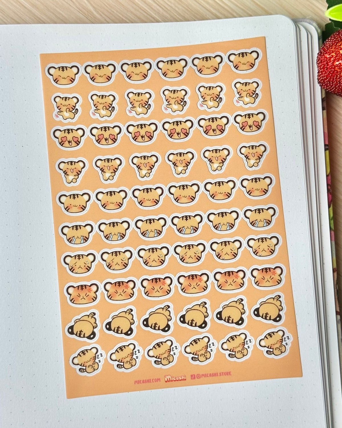 Tiger Mishi Emoji Clear vinyl Sticker sheet! - cute kawaii stickers