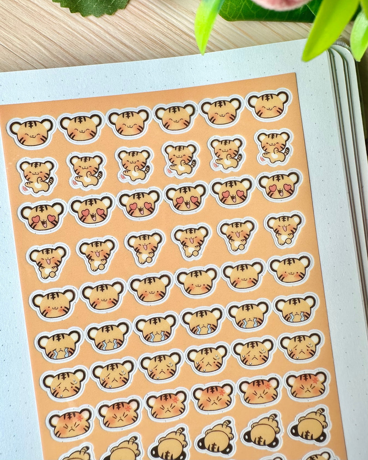 Tiger Mishi Emoji Clear vinyl Sticker sheet! - cute kawaii stickers