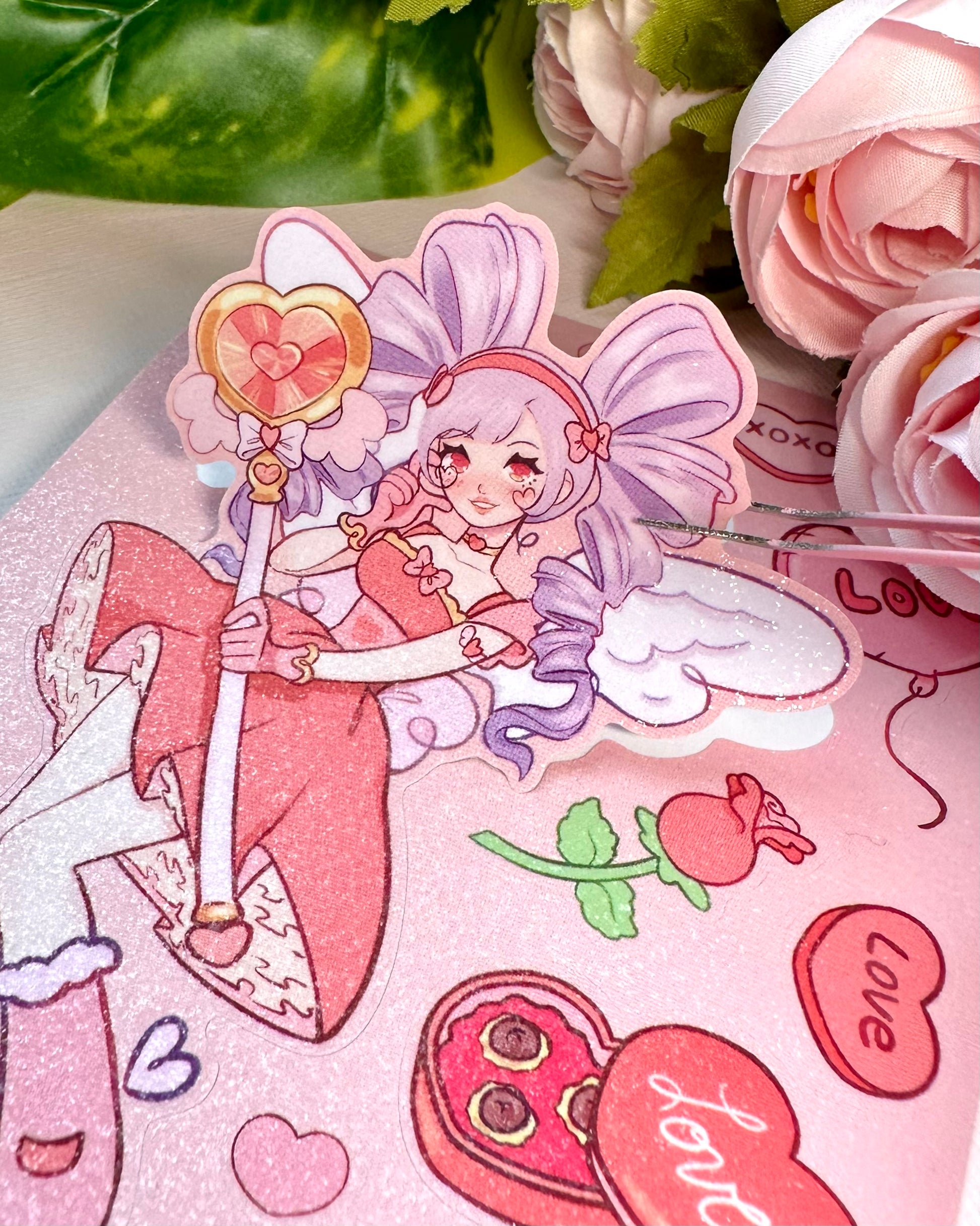 anime valentine's day dress art design pink cupid Valentine's day Cupids V.4 sticker sheets! 💗💔 Magical Girls V.4 – Micashi  Store