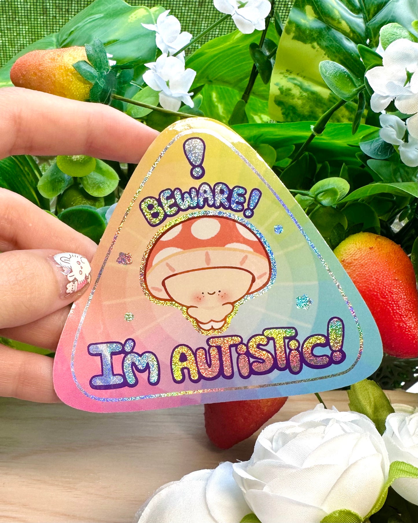 Beware! I'm Autistic! Vinyl sticker - Glitter Dots Holographic