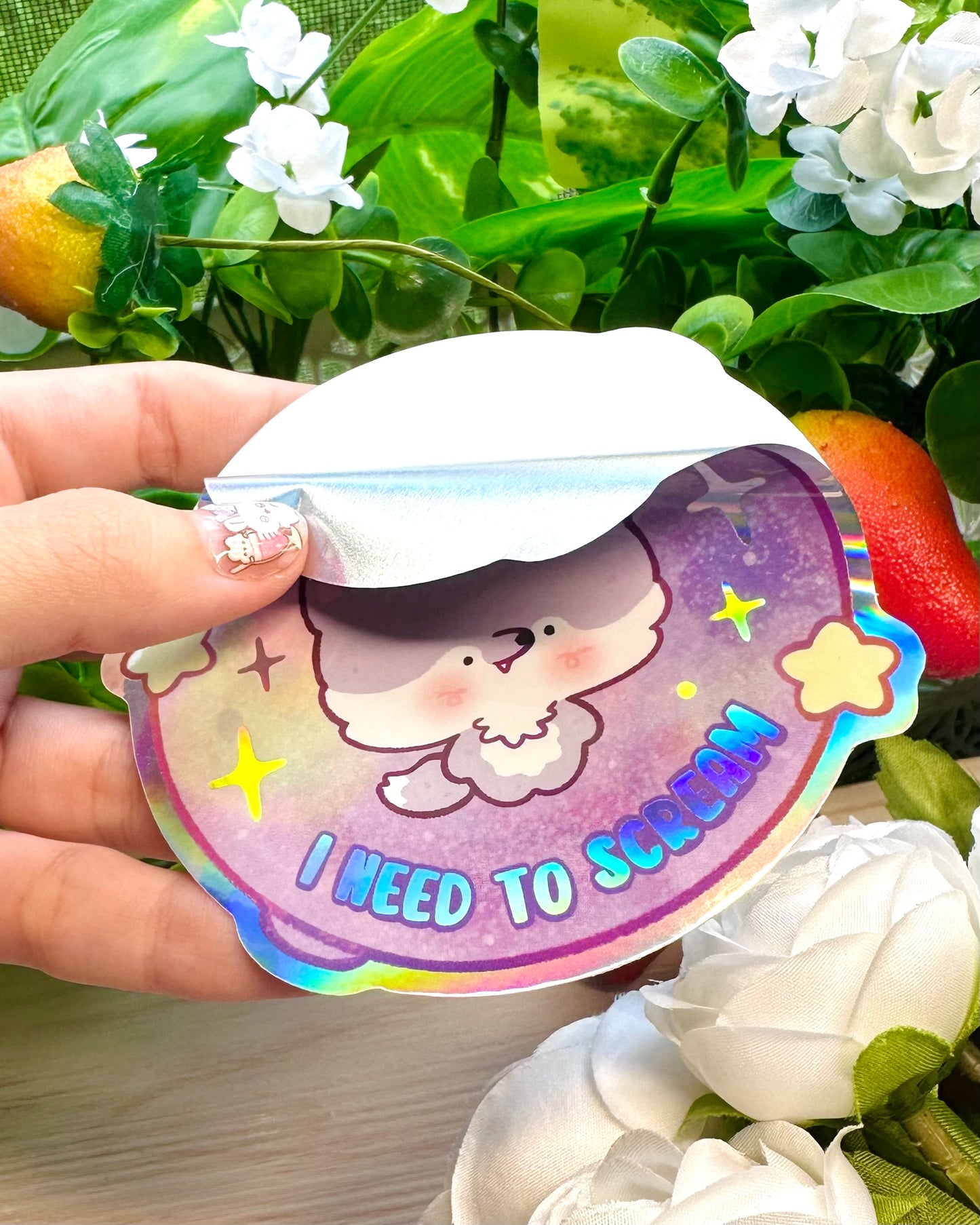 Cute Wolf, Could you excuse me? I need to scream- Vinyl sticker Holographic