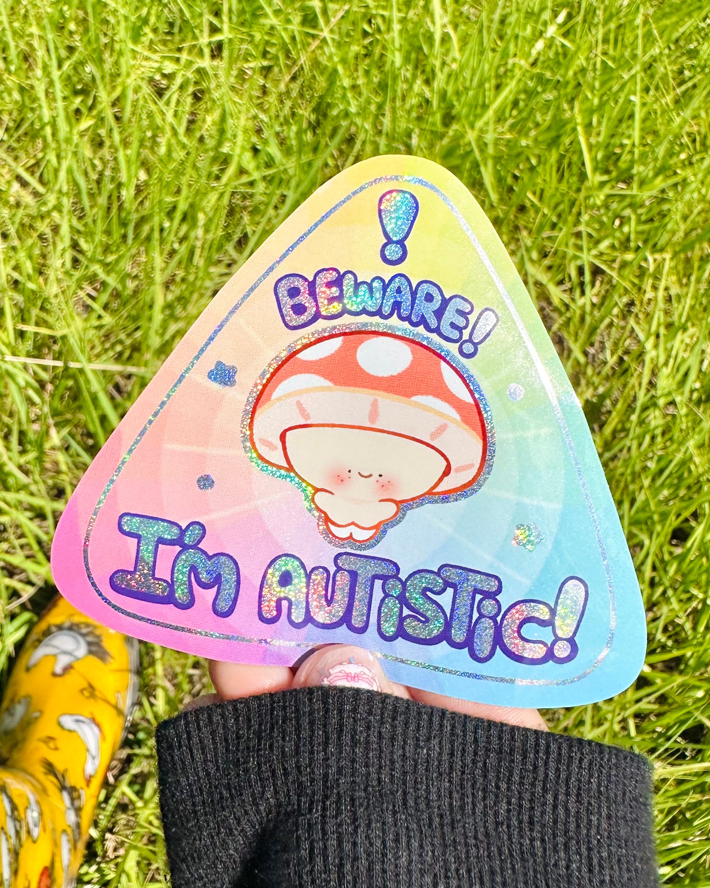 Beware! I'm Autistic! Vinyl sticker - Glitter Dots Holographic