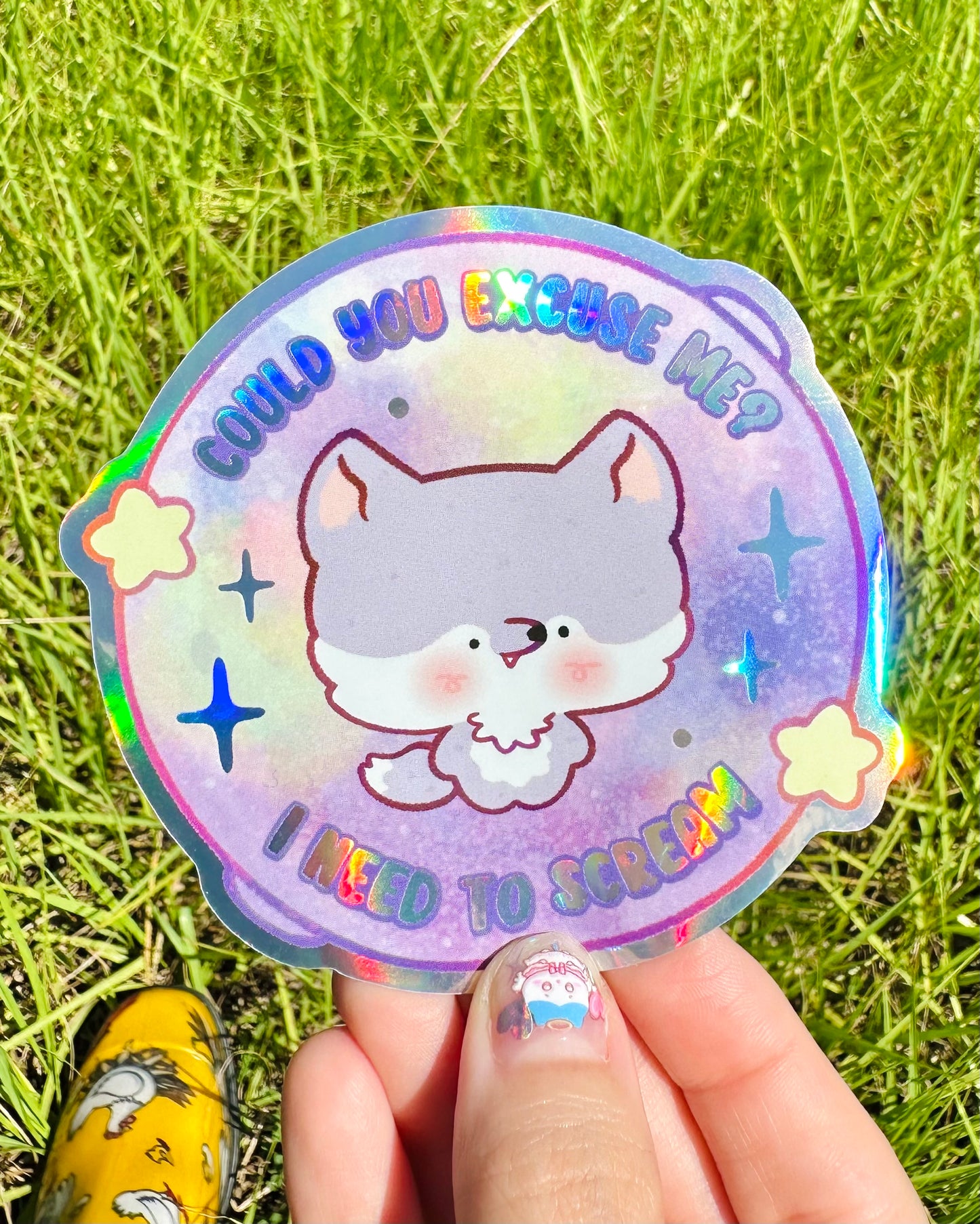 Cute Wolf, Could you excuse me? I need to scream- Vinyl sticker Holographic