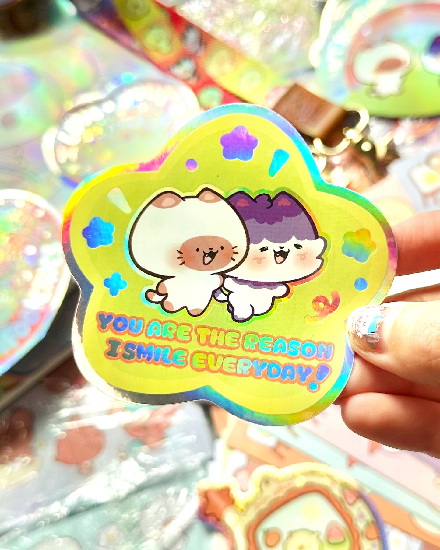 You are the reason I smile everyday! remake - Cute holo kittens Sticker