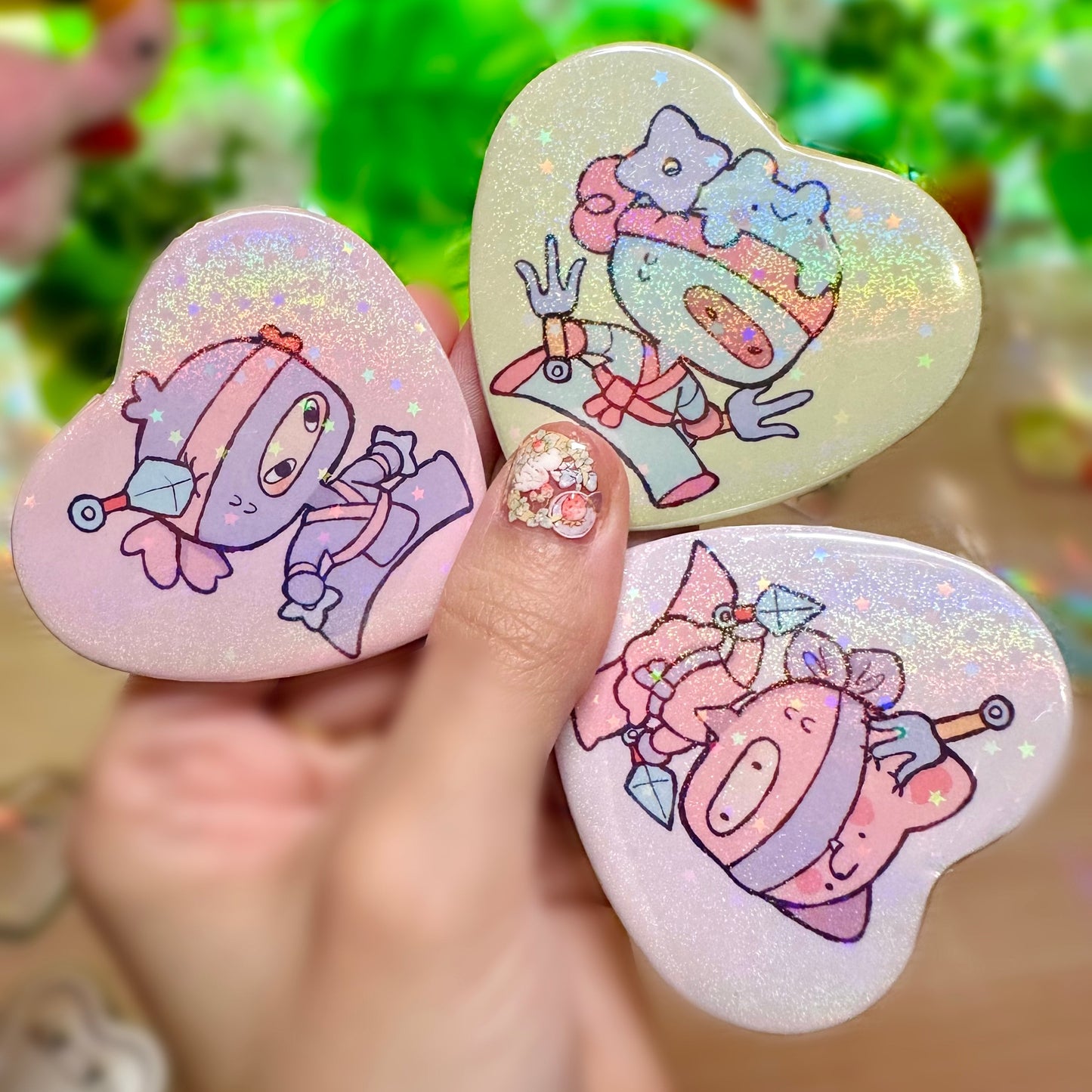 Chibi Ninjas Button Pins ! 🥷 Heart Shaped
