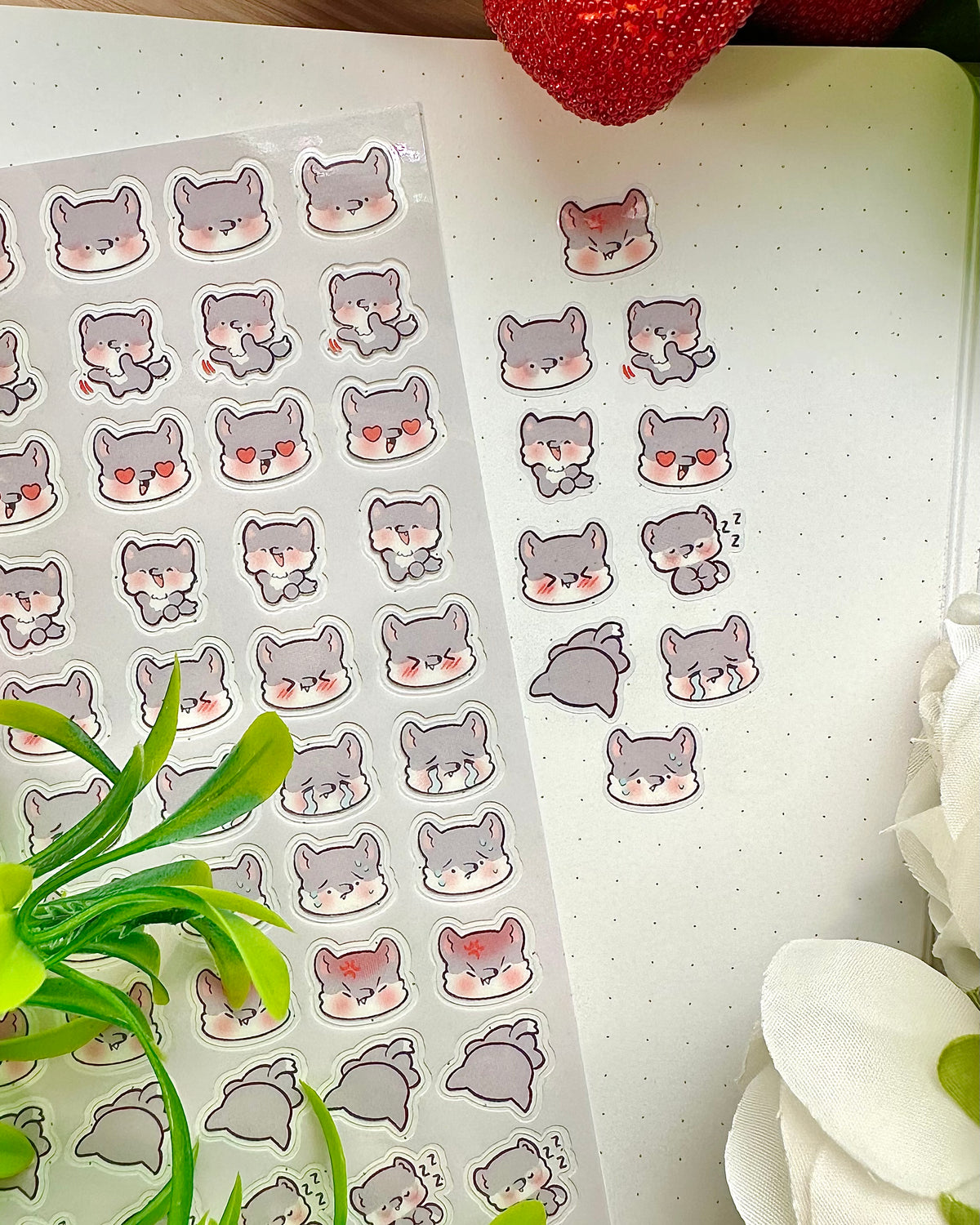 Wolf Leo Emoji Clear vinyl Sticker sheet! - cute kawaii stickers
