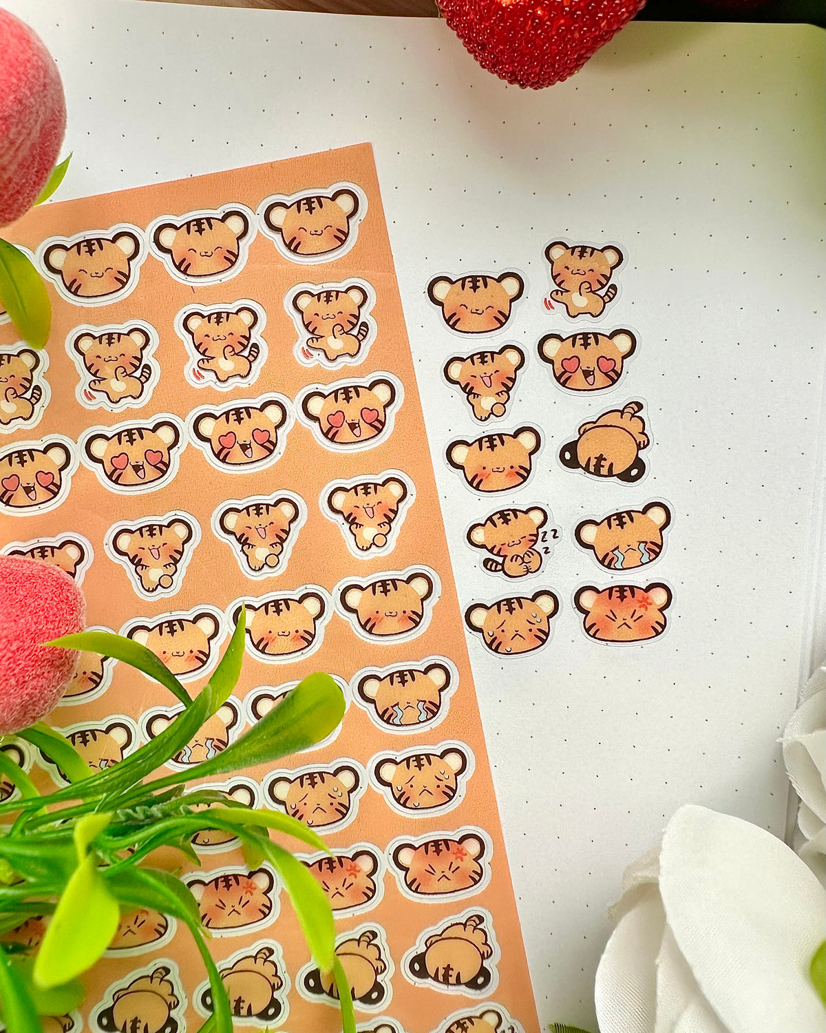 Tiger Mishi Emoji Clear vinyl Sticker sheet! - cute kawaii stickers
