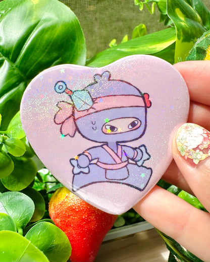 Chibi Ninjas Button Pins ! 🥷 Heart Shaped