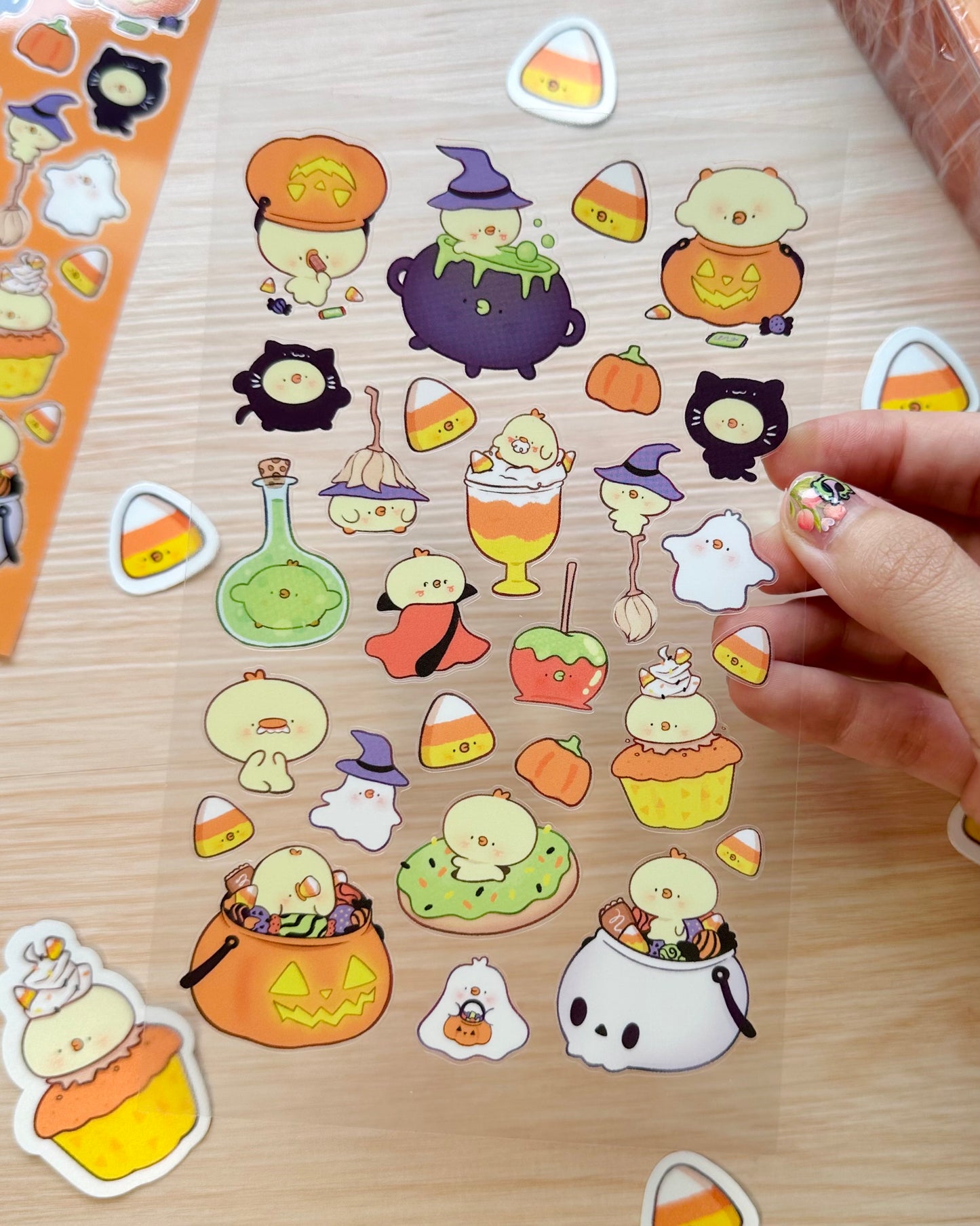 Spooky Pipa Clear vinyl Sticker sheet! - Halloween cute kawaii stickers