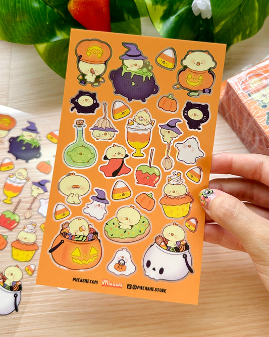 Spooky Pipa Clear vinyl Sticker sheet! - Halloween cute kawaii stickers