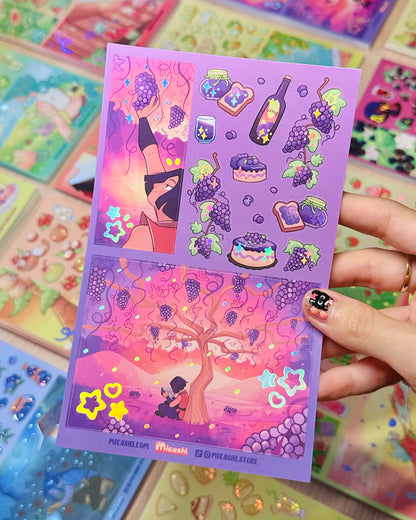 Grape Fruit -Vinyl sticker sheet with holographic foil details, matte laminated remaster