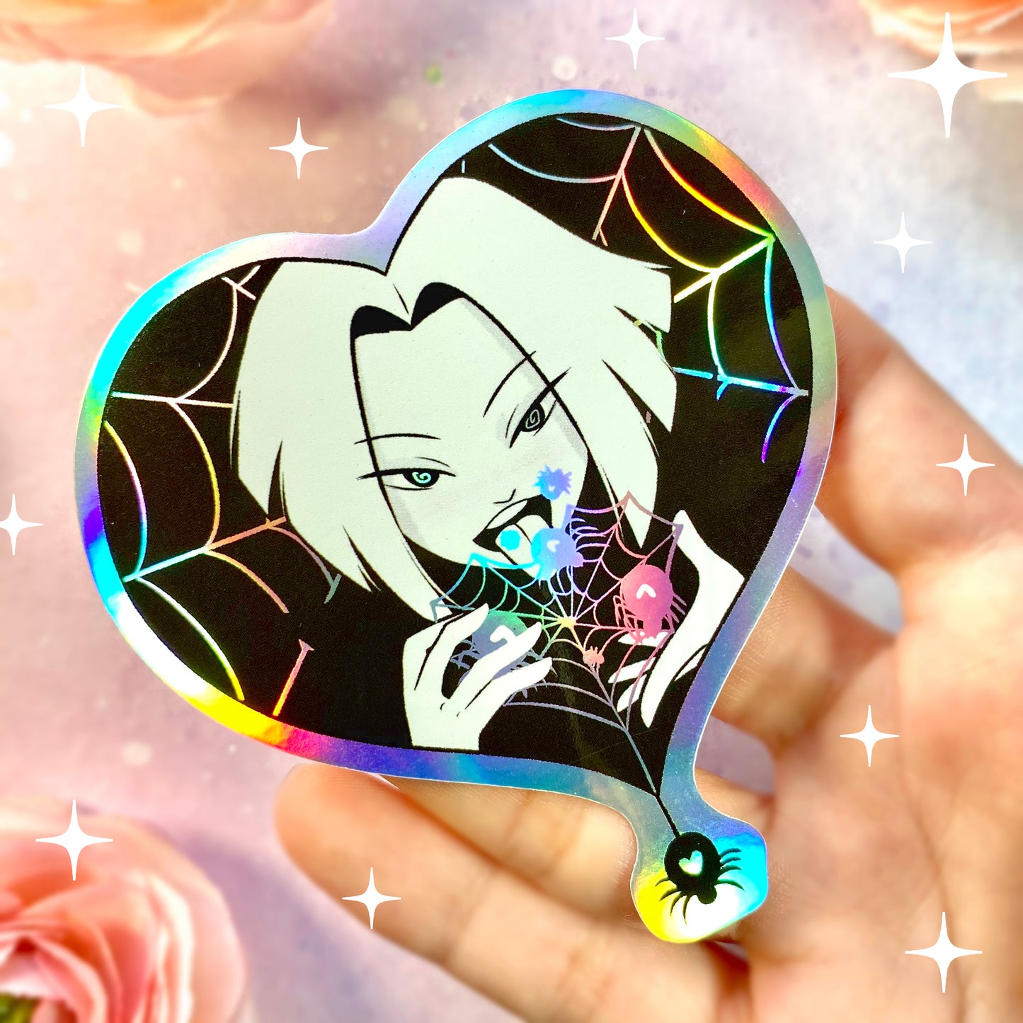 Heart spider web Holo sticker