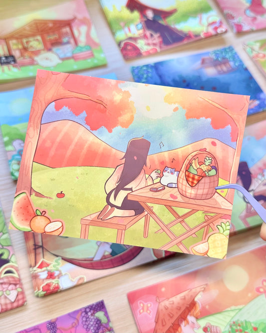 Fruit Picnic Mini Art Print - 5.25" x 4" inches - Remaster