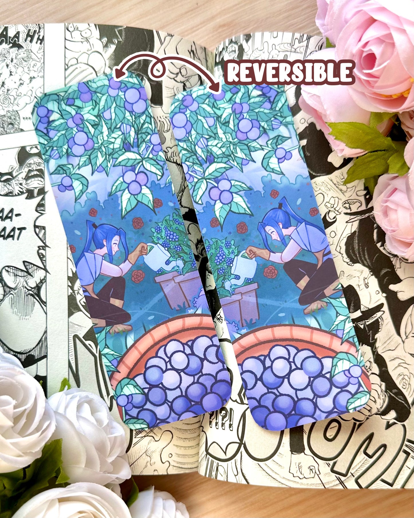 Blueberry Fruit Bookmark - Double Sided  - Matte Laminated - Remaster