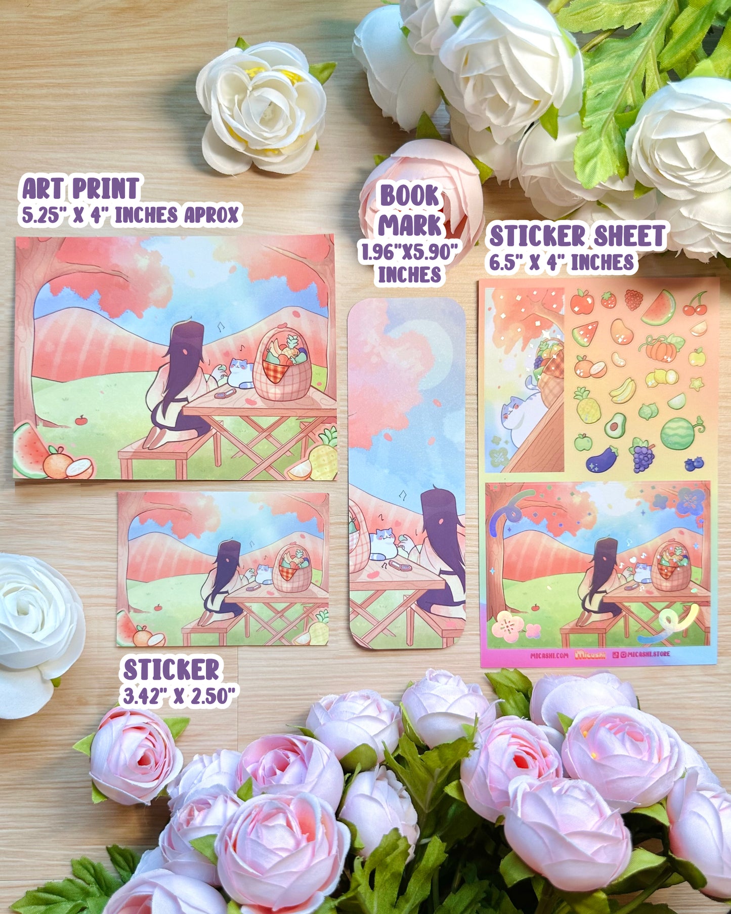 Fruit Picnic Bookmark - Double Sided  - Matte Laminated - Remaster
