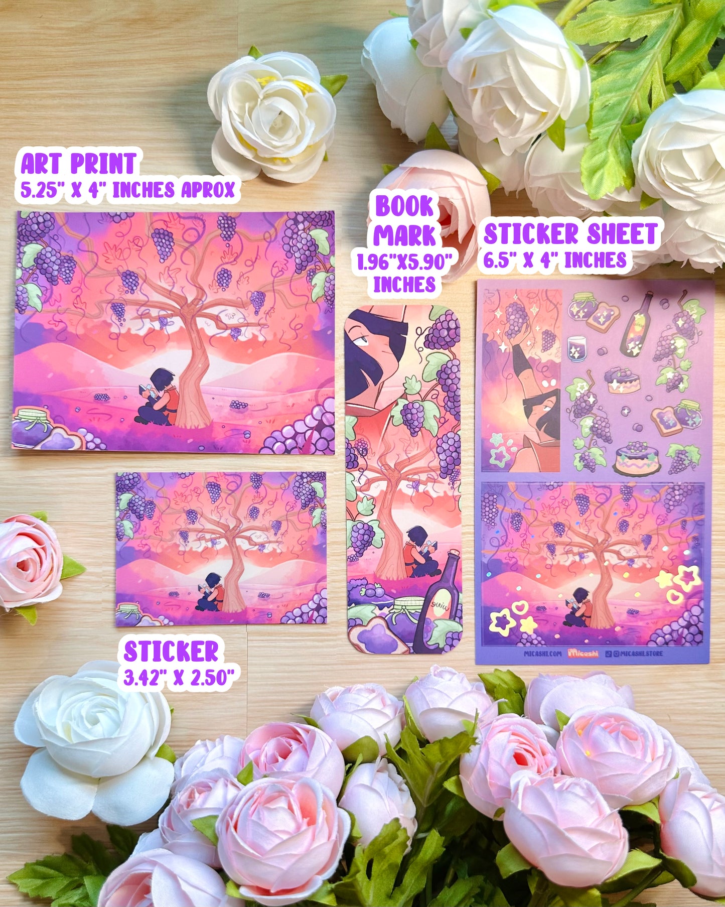 Grape Fruit -Vinyl sticker sheet with holographic foil details, matte laminated remaster