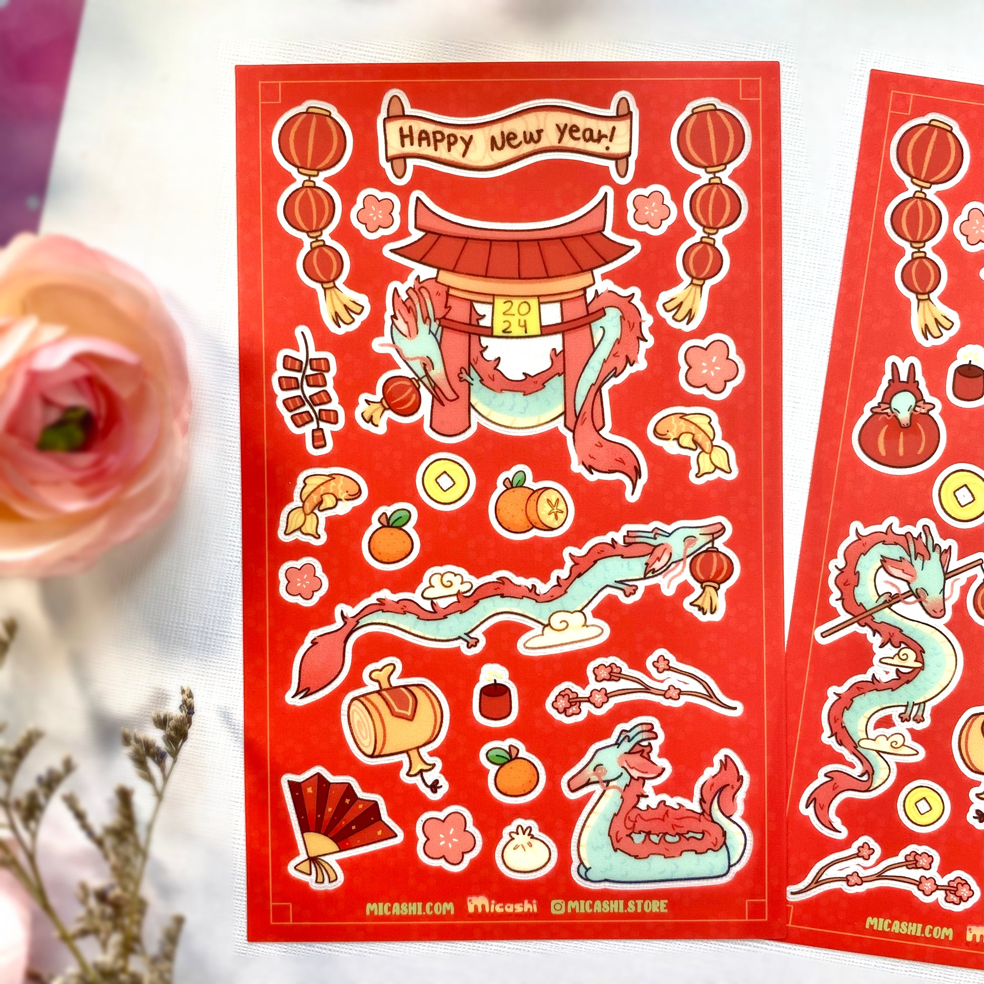 Cute Lunar New Year 2024 Sticker Sheets - Year of the dragon