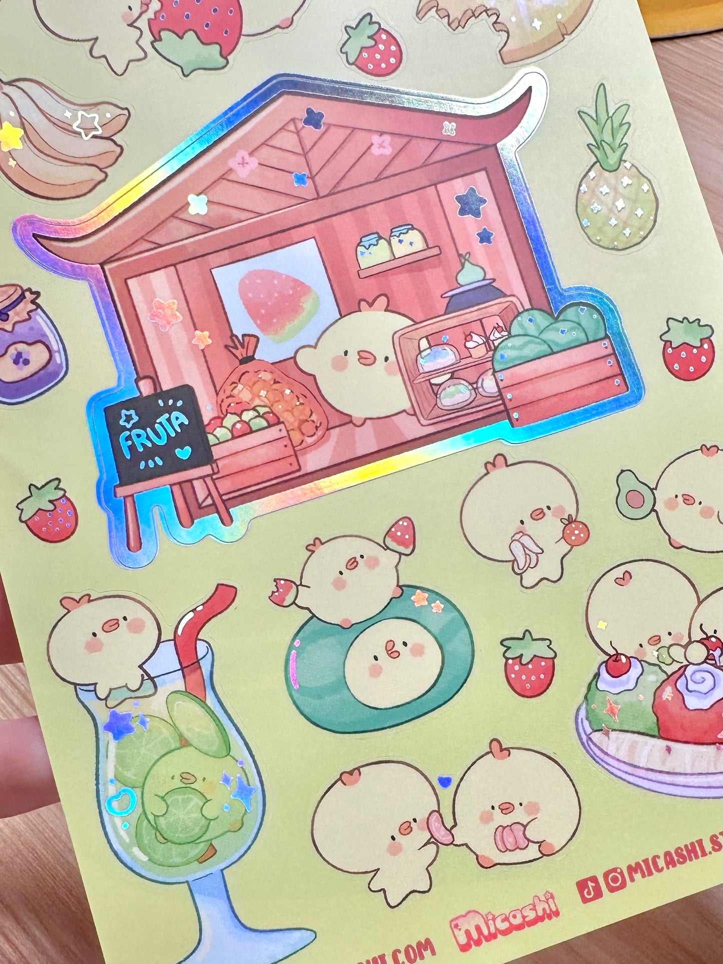 Pipa Fruit Shop -Vinyl sticker sheet with holographic foil details, matte laminated