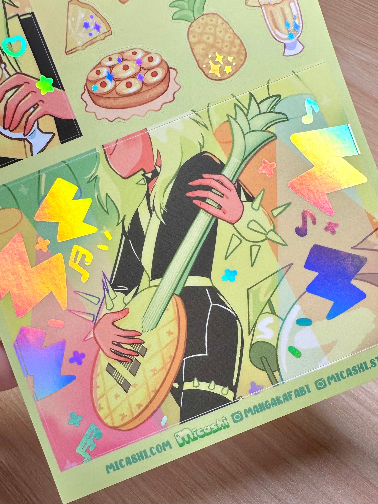 Pineapple Fruit -Vinyl sticker sheet with holographic foil details, matte laminated remaster