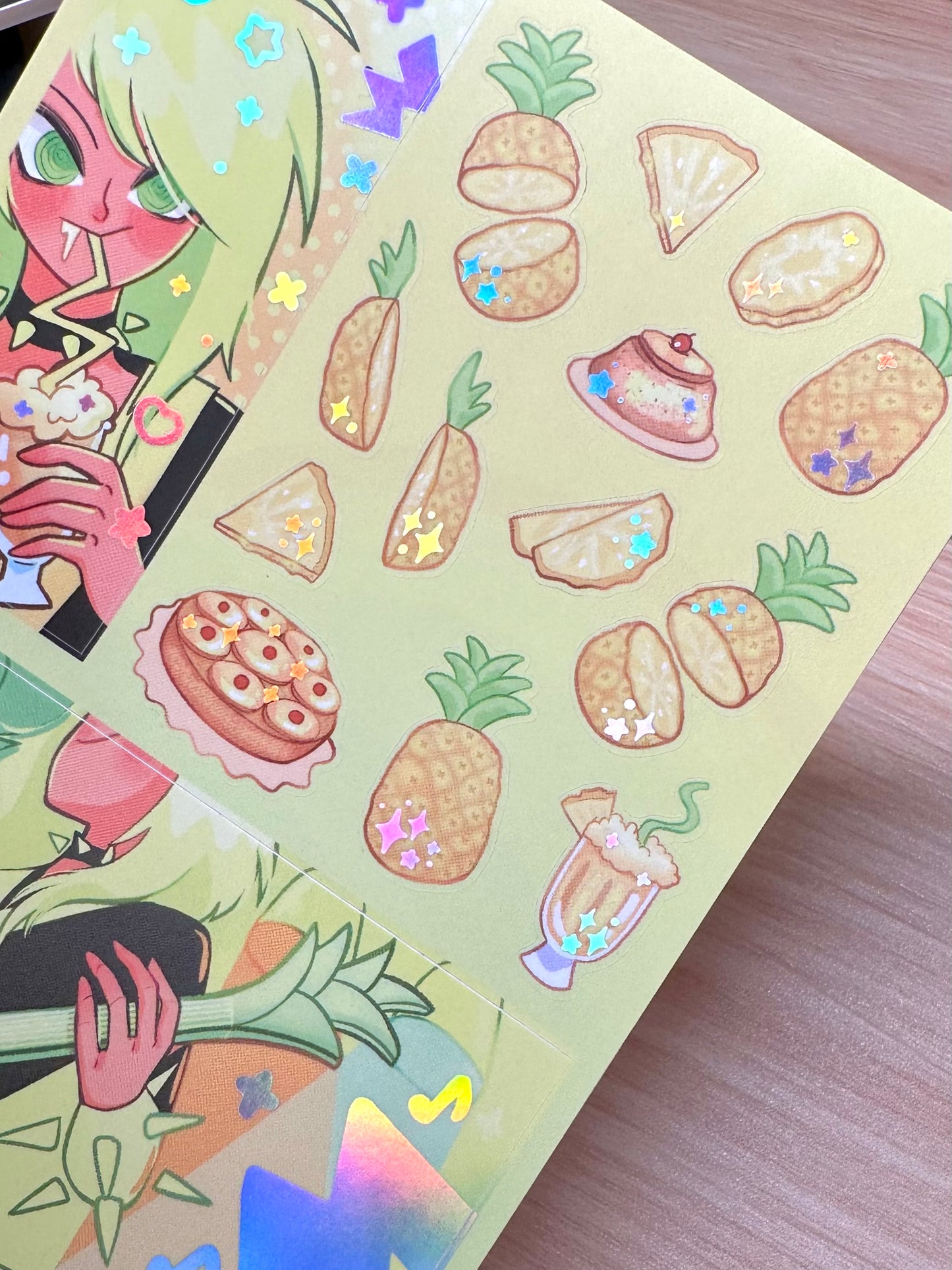 Pineapple Fruit -Vinyl sticker sheet with holographic foil details, matte laminated remaster