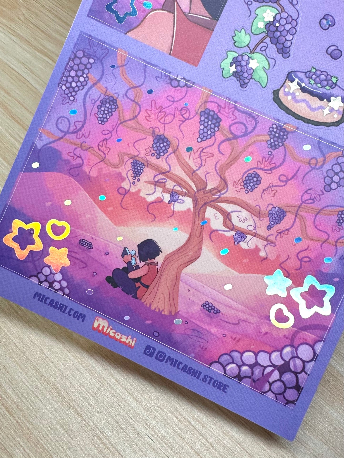 Grape Fruit -Vinyl sticker sheet with holographic foil details, matte laminated remaster