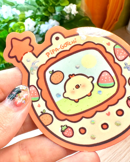 Tamagotchi Pipa with clumsy foil details - Glossy Vinyl Sticker