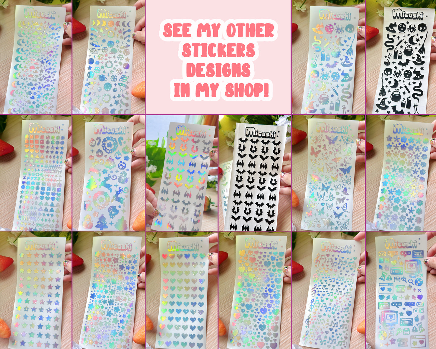 Retro Tecno Holographic stickers sheet